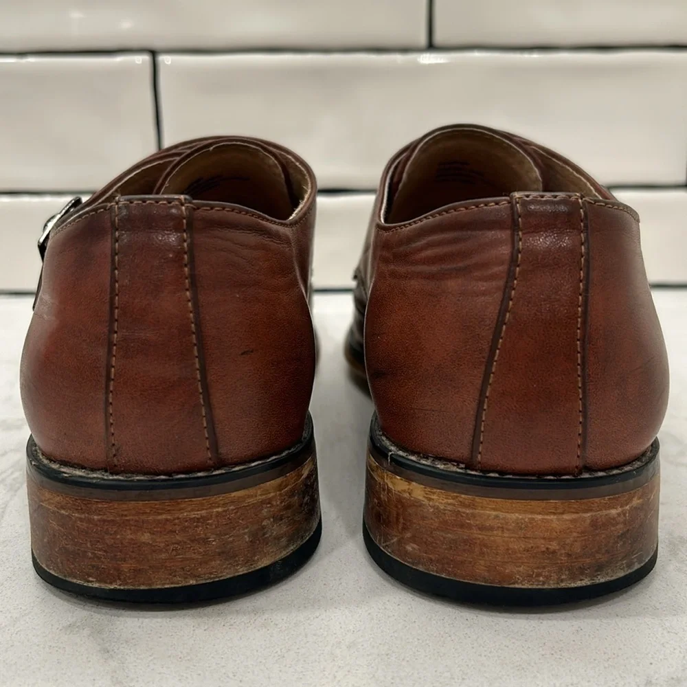 Gino Vitale Brown Monk Strap Brogue Wingtip Leather Men's Dress Shoe 9